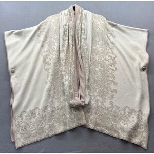 Chicos Poncho Sweater L/XL Reversible Ruana Cape Knit Metallic Floral Scarf